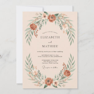 Invitación Boda de Eucalipto con Rama de Olivo de Terracota