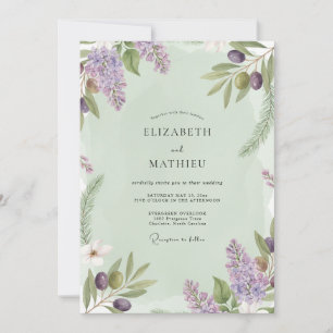 Invitación Boda de Eucalipto con Rama de Olivo Lila