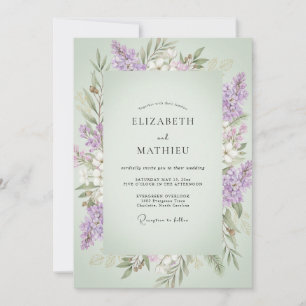 Invitación Boda de Eucalipto con Rama de Violeta Pistacho