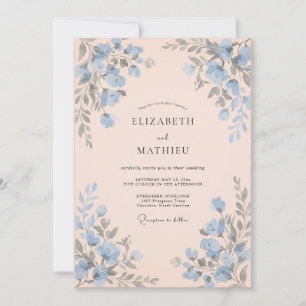Invitación Boda de Eucalipto con Ramillete de Centaurea y Alb
