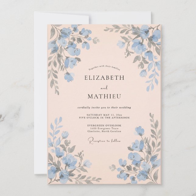 Invitación Boda de Eucalipto con Ramillete de Centaurea y Alb (Anverso)