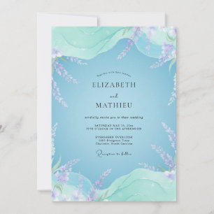 Invitación Boda de Eucalipto con Ramillete de Lila Azure