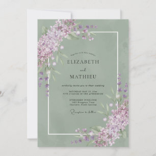 Invitación Boda de Eucalipto con Ramillete de Lila Oliva