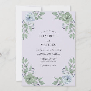 Invitación Boda de Eucalipto con Ramillete de Lila Polvorient