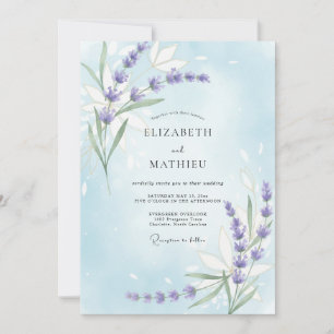 Invitación Boda de Eucalipto con Ramillete de Lila y Vinca