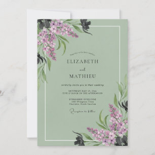 Invitación Boda de Eucalipto con Ramillete de Lilas