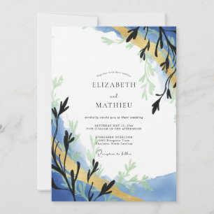 Invitación Boda de Eucalipto con Ramillete de Oro Periwinkle