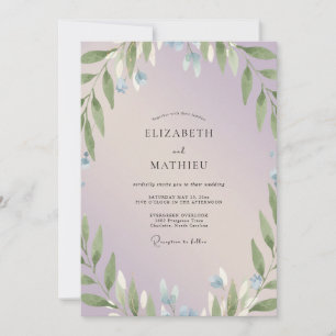 Invitación Boda de Eucalipto con Ramillete de Periwinkle