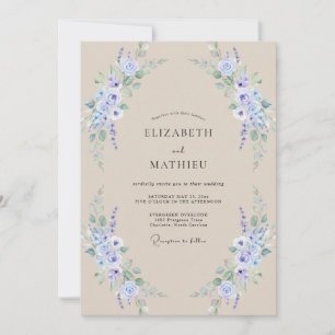 Invitación Boda de Eucalipto con Ramillete de Periwinkle y Ch