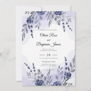 Invitación Boda de Eucalipto con Ramillete de Violeta y Periw