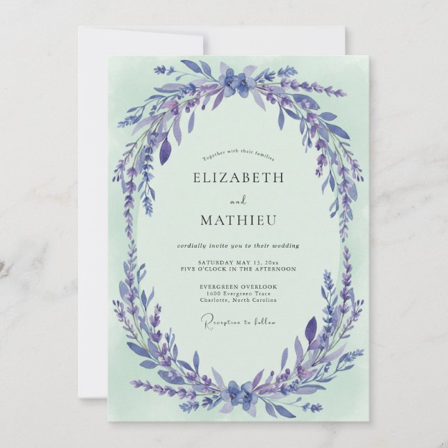 Invitación Boda de Eucalipto con Ramilletes de Celadón Periwi (Anverso)