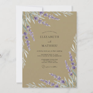 Invitación Boda de Eucalipto con Ramo de Lavanda Taupe