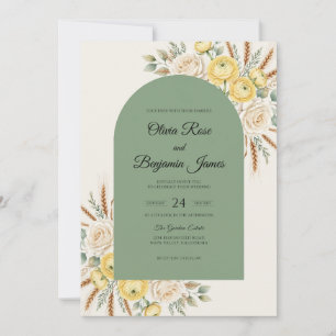 Invitación Boda de Eucalipto con Ramo de Trigo y Miel