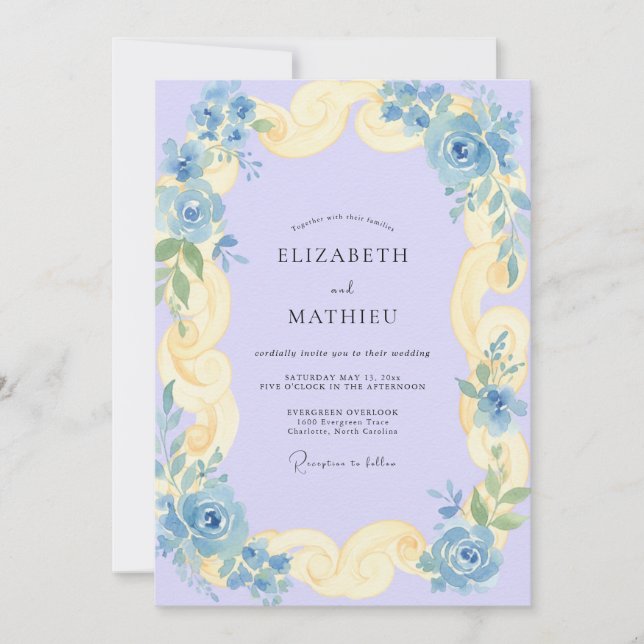 Invitación Boda de Eucalipto con Rollo de Crema Lila (Anverso)