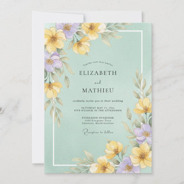 Invitación Boda de Eucalipto con Sprig de Periwinkle Amarillo (Anverso)
