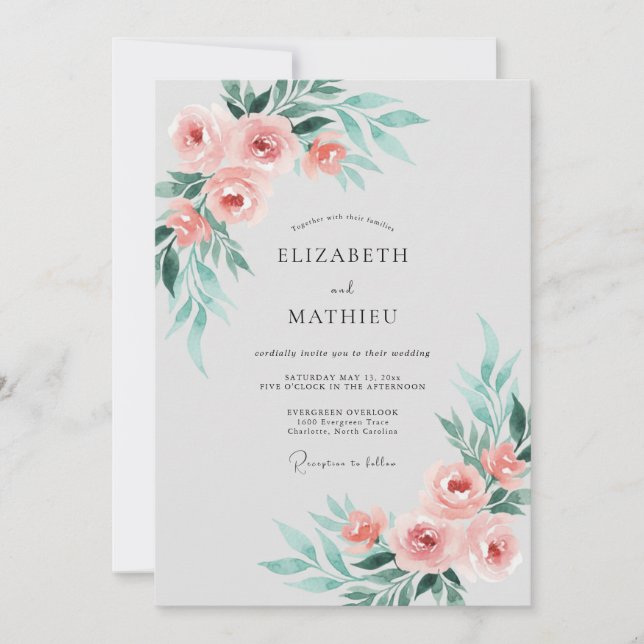 Invitación Boda de Eucalipto Coral Teal Foliage (Anverso)