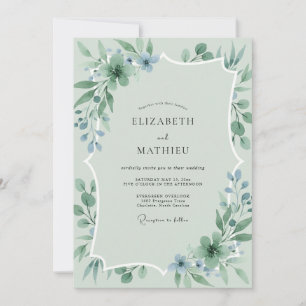 Invitación Boda de eucalipto de acero espuma de mar