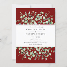 Invitación Boda de Eucalipto de Borgoña Todo En Uno