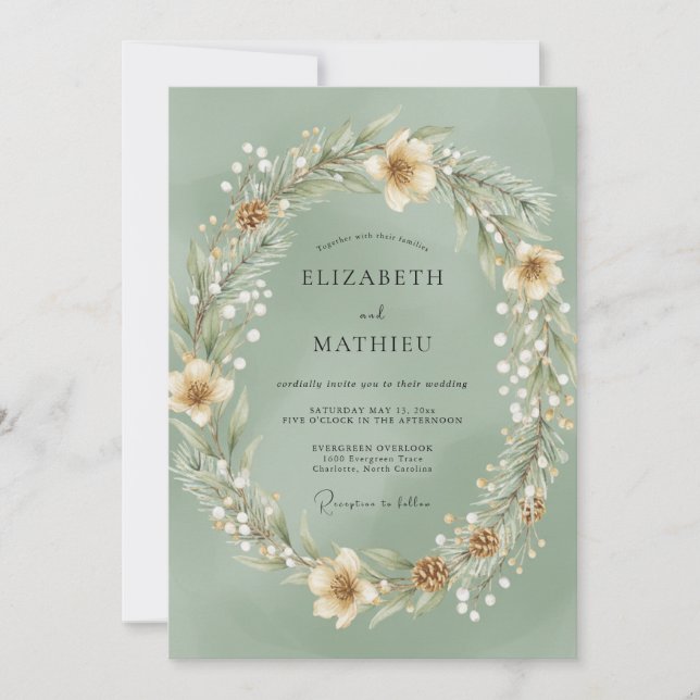 Invitación Boda de eucalipto de bosque de madera de pino ment (Anverso)