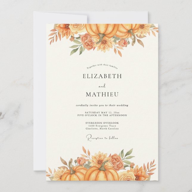 Invitación Boda de Eucalipto de Calabaza de Oro de Otoño (Anverso)