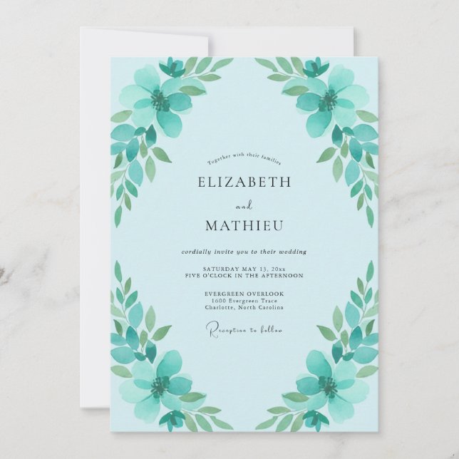 Invitación Boda de eucalipto de follaje acuático (Anverso)