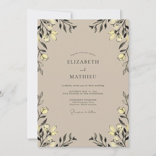 Invitación Boda de eucalipto de follaje amarillo bronceado (Anverso)
