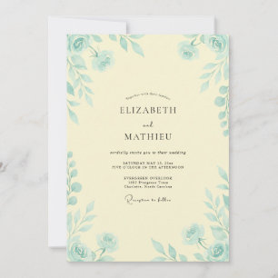 Invitación Boda de Eucalipto de Follaje Aqua Amarillo Pálido