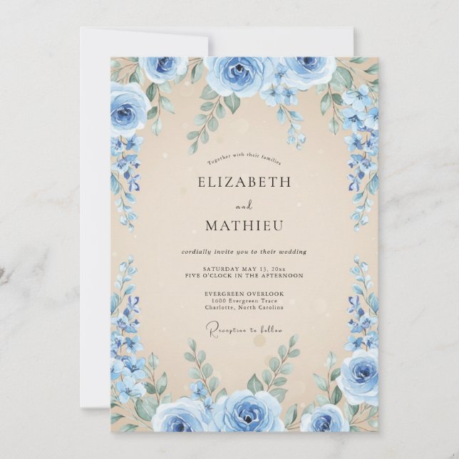 Invitación Boda de Eucalipto de Follaje Azul Centaurea (Anverso)