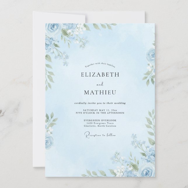 Invitación Boda de eucalipto de follaje azul claro (Anverso)