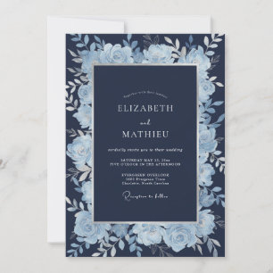 Invitación Boda de eucalipto de follaje azul medianoche