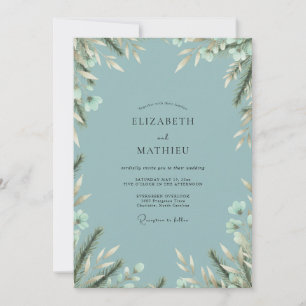 Invitación Boda de Eucalipto de Follaje Blanco Acero