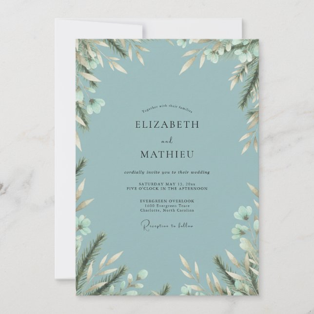 Invitación Boda de Eucalipto de Follaje Blanco Acero (Anverso)