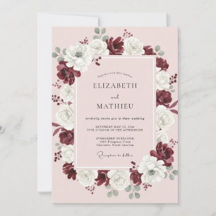 Invitación Boda de Eucalipto de Follaje Blanco Granate