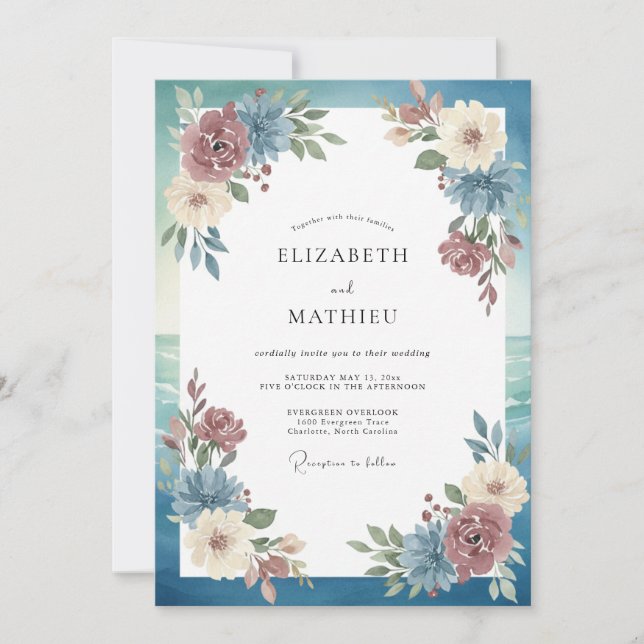 Invitación Boda de Eucalipto de Follaje Borgoña Acero (Anverso)
