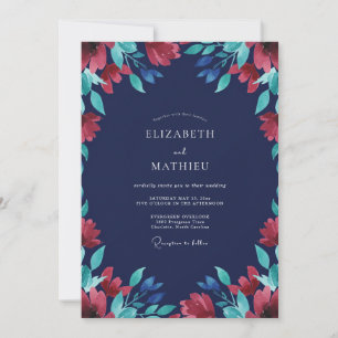 Invitación Boda de eucalipto de follaje carmesí de medianoche