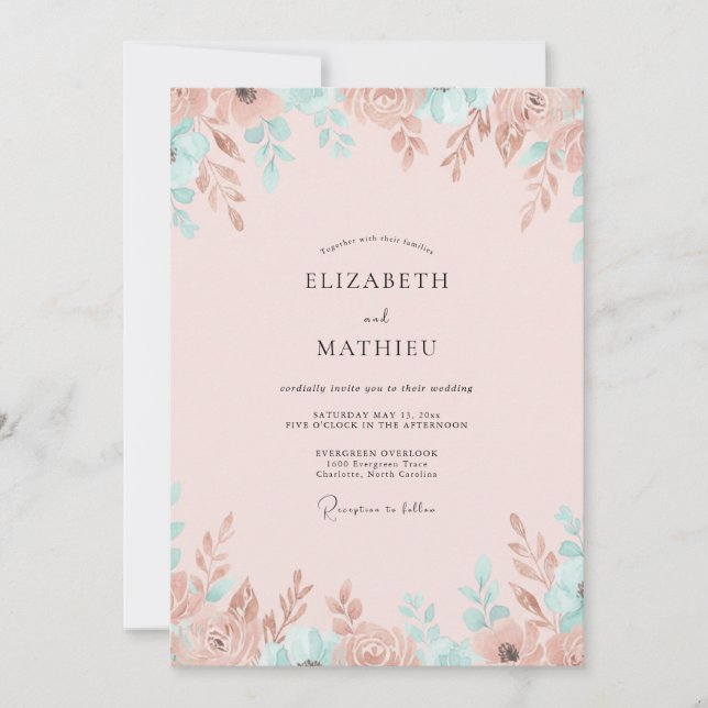 Invitación Boda de eucalipto de follaje de cobre champán (Anverso)