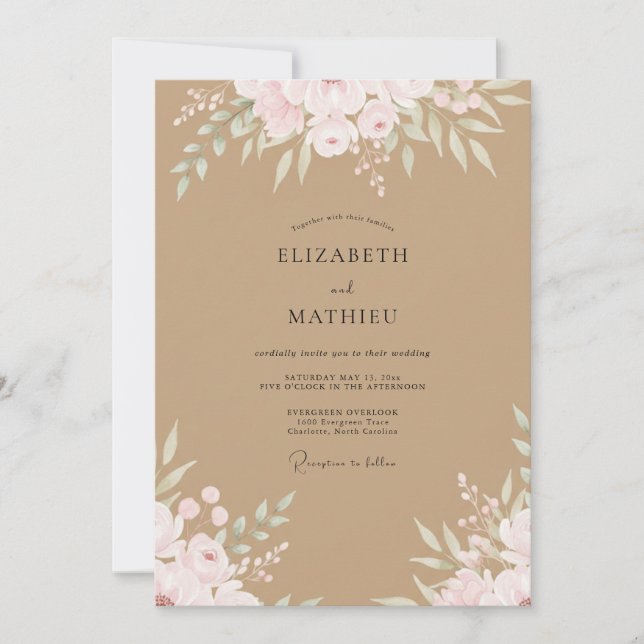 Invitación Boda de Eucalipto de Follaje de Melocotón de Arena (Anverso)