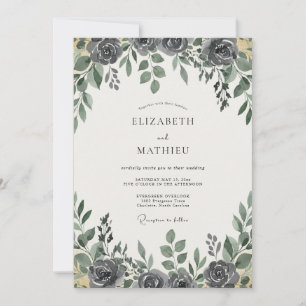 Invitación Boda de Eucalipto de Follaje de Pizarra de Carbón