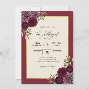 Invitación Boda de Eucalipto de Follaje Granate Profundo