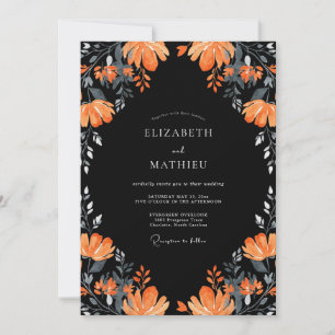 Invitación Boda de Eucalipto de Follaje Naranja Negro