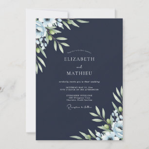 Invitación Boda de eucalipto de follaje oliva naval