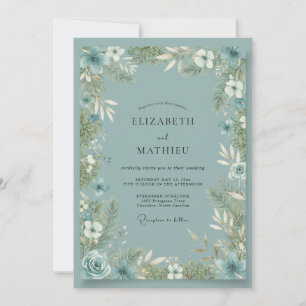 Invitación Boda de Eucalipto de Follaje Pizarra de Acero