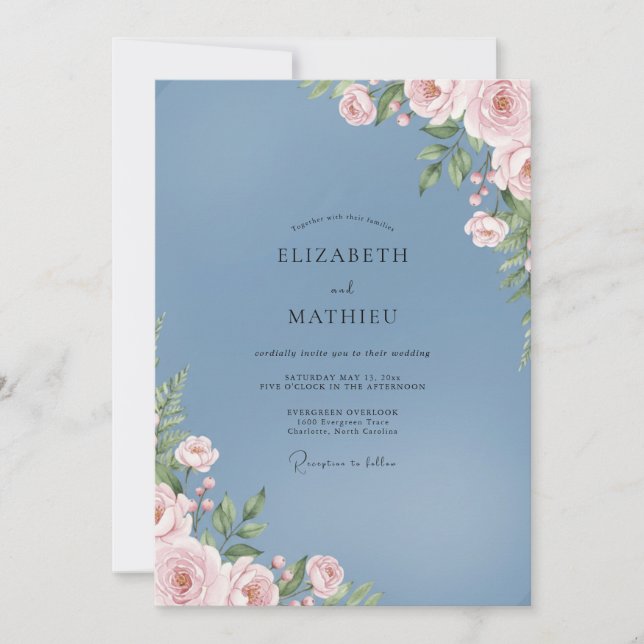 Invitación Boda de Eucalipto de Follaje Rosa Suave Azure (Anverso)