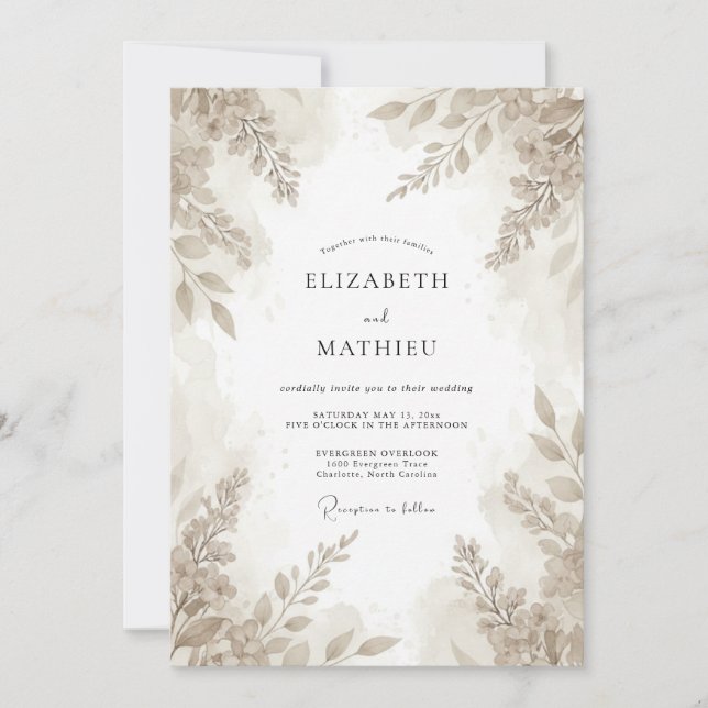 Invitación Boda de Eucalipto de Follaje Taupe (Anverso)