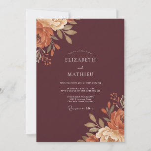 Invitación Boda de Eucalipto de Follaje Terracota Granate