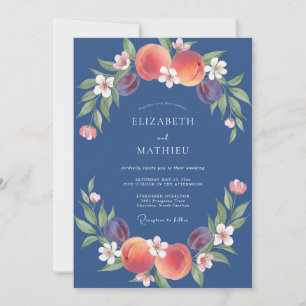 Invitación Boda de Eucalipto de Fruta de Melocotón de Acero