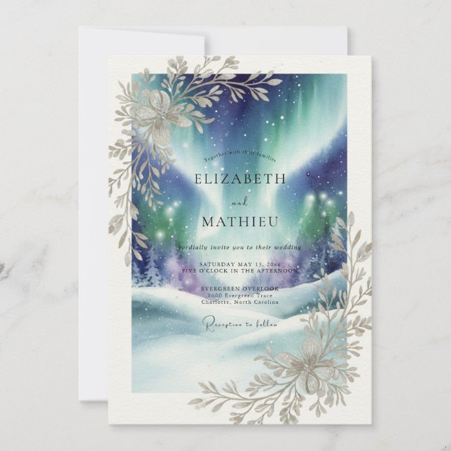 Invitación Boda de Eucalipto de Invierno Aurora Índigo (Anverso)