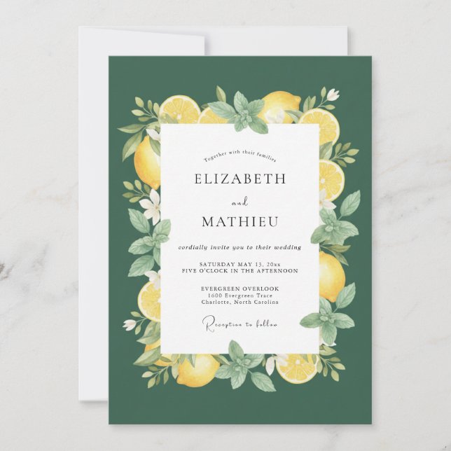 Invitación Boda de eucalipto de limón amarillo esmeralda (Anverso)