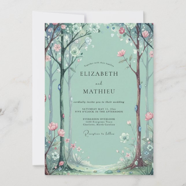 Invitación Boda de Eucalipto de Madera Acuática (Anverso)