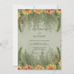 Invitación Boda de eucalipto de madera de abeto mostaza